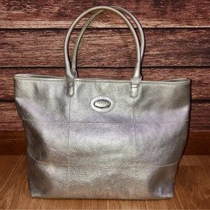 Furla Silver Leather Tote Should Bag Purse Pebbled